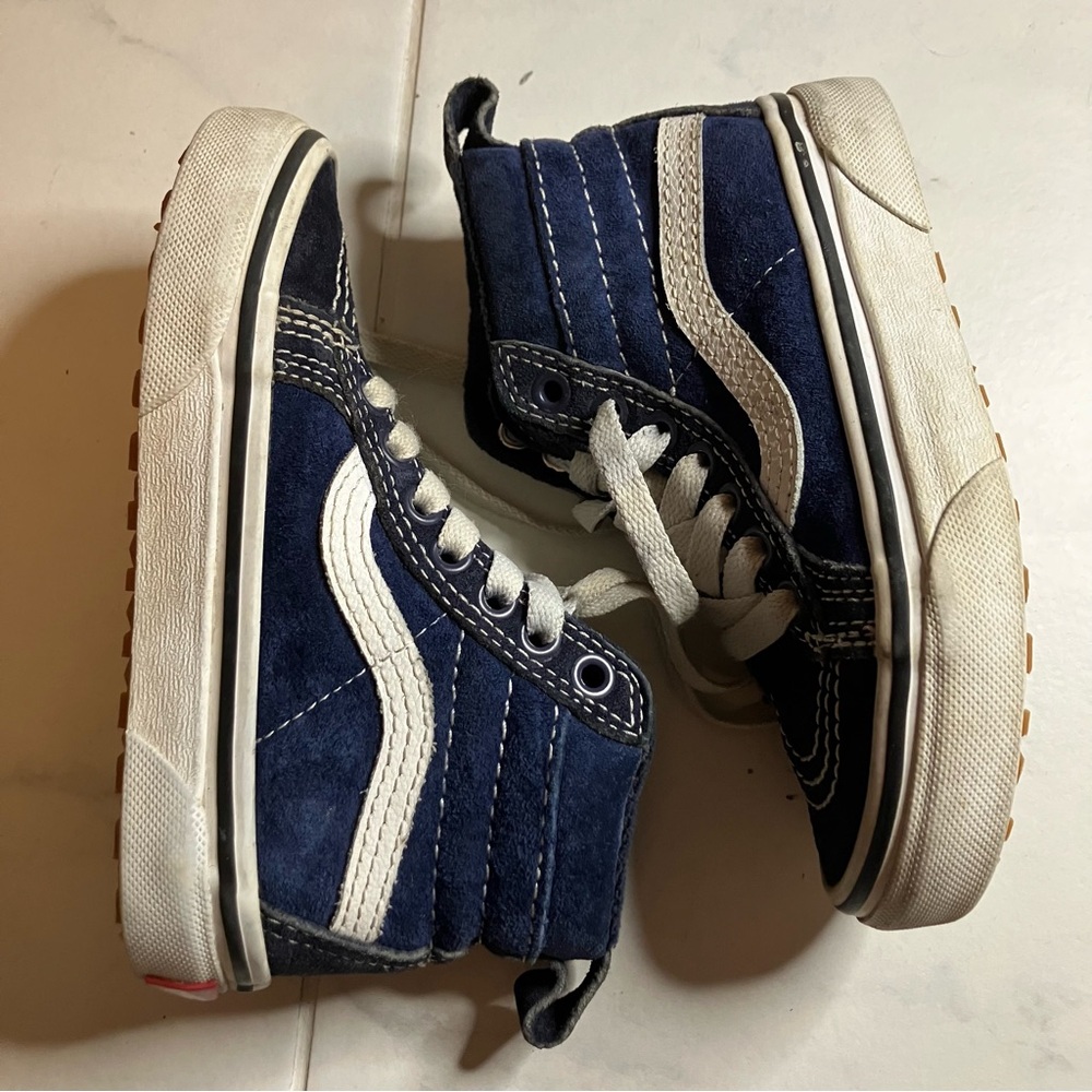 Vans dark Blue suede High-Top Sneakers with White Accents EUC